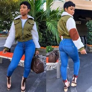 Stylish Olive Green and White Jacket